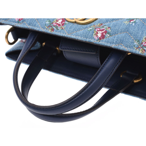 Gucci GG Marmont Handbag Flower Blue Denim Leather Strap - Picture 3 of 9
